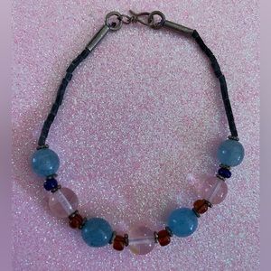 Handmade Beaded Bracelet Crystal Beads Fishhook Closure NWOT Pink Black Teal